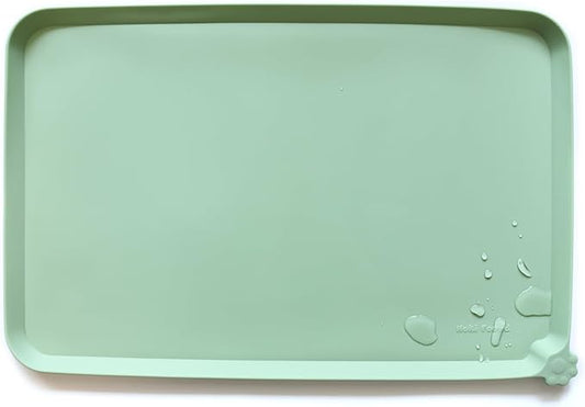 Hoki Found L Silicone Pet Food Mats Tray - Non Slip Pet Dog Cat Bowl Mats Placemat - Dog Pet Cat Feeding Mat - Waterproof Dog Cat Food Mats -Pet Water Mats for Carpet -Jade