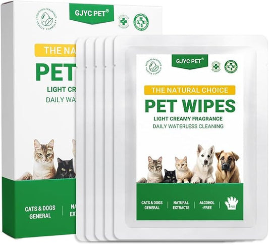 Nourish Fur Pet Grooming Wipe -Extra Thick Gloves, Cleaning & Deodorizing Bathing Wipes for Dogs & Cats, Hypoallergenic, for Daily SPA Care & Traveling; CWSJ