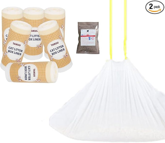 120 Count Cat Litter box Liners, Compatible with Automatic Thick Drawstring Heavy Duty Replacement Waste Trash Bags -20.5" x 17.7"