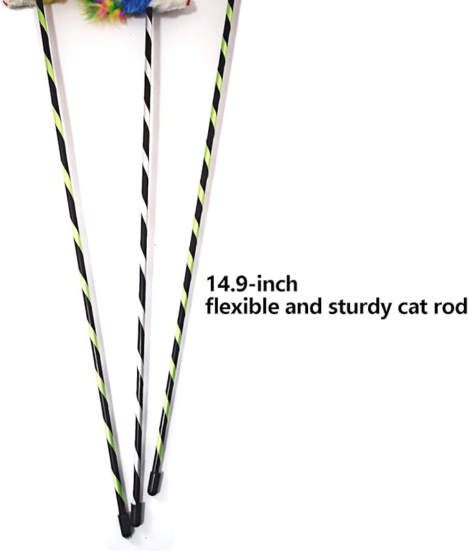 IUHKBH Interactive Cat Sticks, 3 PCS Cat Wands with Mice Long Cat Teaser Wands for Cats Kittens Having Fun Exerciser Playing