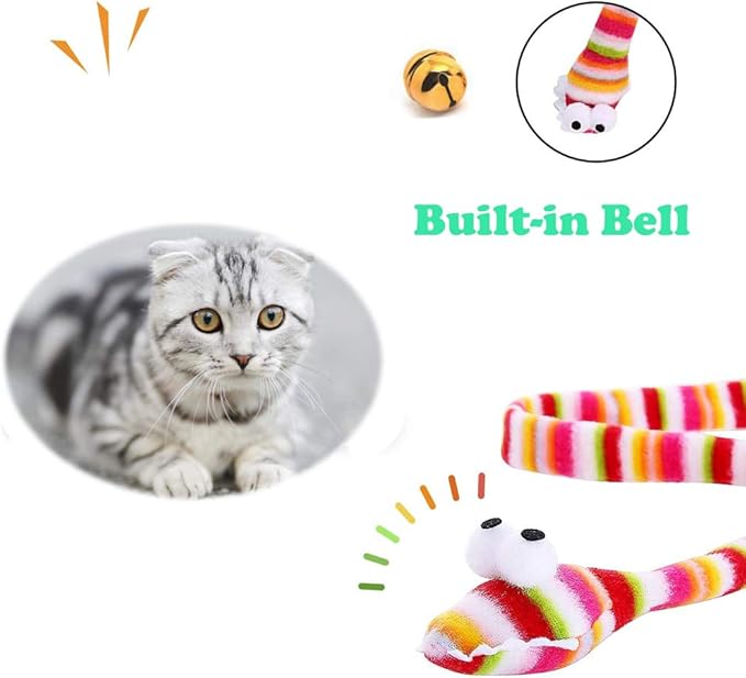 KABASI Cat Wand Rainbow Toy, 3 Styles Funny Interactive Cat Toys, Cuddly Stuffed Snake Cat Toy on Stick with Bell, Colorful Sounding Toys, Rainbow Ribbon Wand for Kittens Training