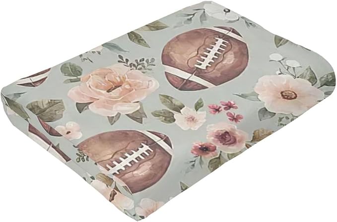 Football Blanket Football Flower Throw Blanket Football Decor Stuff Merch Cozy Print Flannel Fleece Soft Plush Fuzzy Warm Lightweight Bedding Gifts for Women Men Girls Kids Teenager 50"X40"