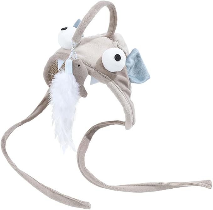 POPETPOP Pet Cat Teaser 2pcs Head Mounted Cat Headgear Interactive Self-Service Adjustable Size Cat Hat Feather