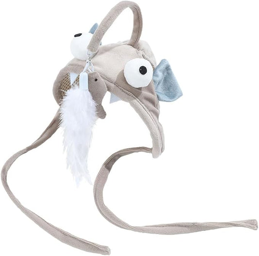 POPETPOP Pet Cat Teaser 2pcs Head Mounted Cat Headgear Interactive Self-Service Adjustable Size Cat Hat Feather