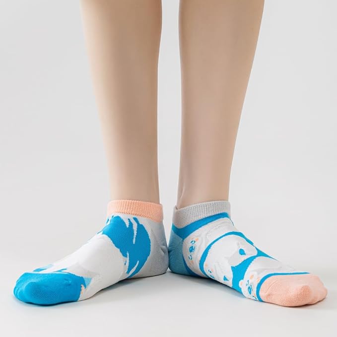 2 Pairs Funny Cartoon Animal Print Cotton Ankle Socks for Women Teens