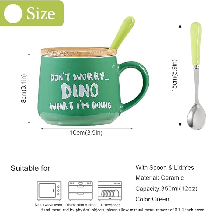 BigNoseDeer Cute Dinosaur Mug Ceramic Coffee Mug with 3D Cartoon Dino Inside,Funny Mugs with lid Spoon,White Elephant Gifts for Adults,Gag Gifts for Women Animal Gift Cute Stuff Cool Stuff