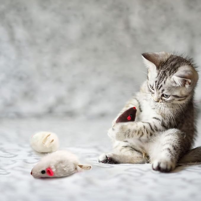 pawstrip Rabbit Fur Cat Toys Interactive Cat Toy Mouse with Rattle Fake Mice Kitten Toys for Indoor Cats Fuzzy Cat Mice Toys Realistic Squeaky Mouse Cat Toy Furry Mice Cat Toys,12Pcs