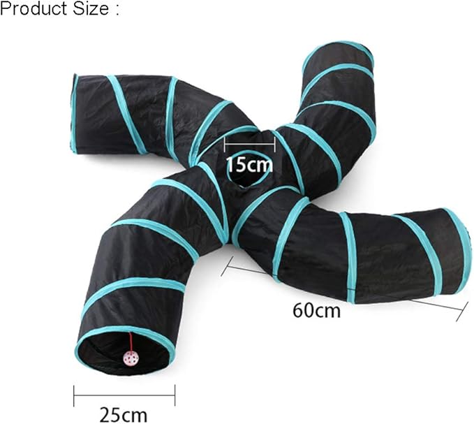 iHOO Cat Tunnels S-Way Crinkle Play Toys Collapsible Tube with Ball Maze Cat House Pet Interactive for Cat Puppy Kitten Rabbit 4-Way Tunnel