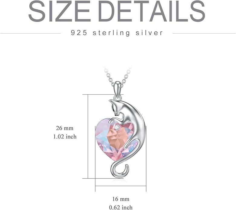 AOBOCO Valentine Cat Necklace for Women 925 Sterling Silver Cat Pendant Necklace Embellished with Crystals from Austria Jewelry Gifts for Cat Lovers