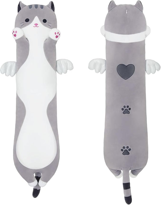 Long Plush Toy Cat Pillow Cute Plush Cat Toy Doll Stuffed Animal Cat Hugging Pillow for Sleeping Gift for Kids and Girls(Gray,50cm/19.6in)