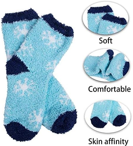 6 Pairs Womens Fuzzy Socks Winter Warm Soft Cozy Fluffy Microfiber House Sleeping Slipper Socks Christmas Gifts