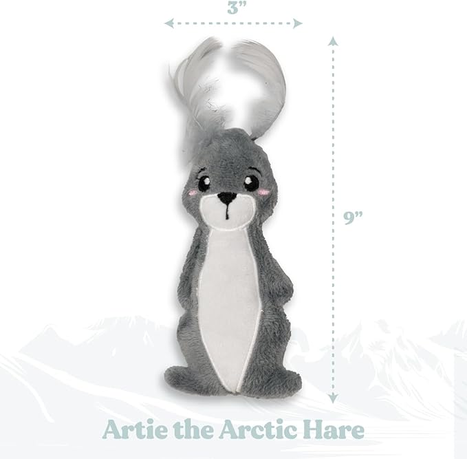 Stuffed Animal Cat Toy | Arctic Collection | Feather Arctic Hare Toy for Indoor Cats | Cute Interactive Plush Toys for Swatting & Playing | Made of Eco-Friendly & Recycled Materials - Go Green