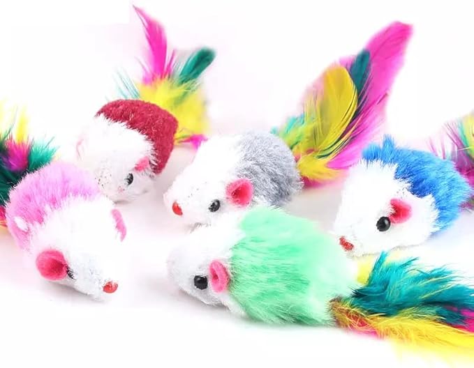 Soft Fleece False Mouse Cat Toys Colorful Feather Funny Playing Toys Soft sisal cat Toys Mouse Plush Set