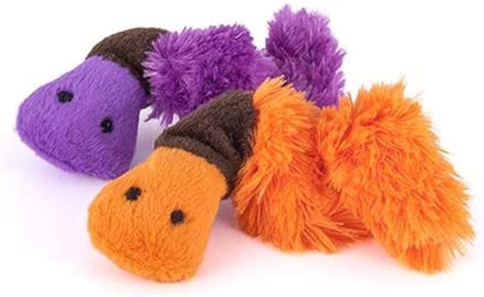P.L.A.Y. Cute Cat Toys - Feline Frenzy Animal Critter Themed Catnip Filled Toy, Great for Adult Cats and Kittens - Machine Washable, Recycled Materials, Crinkles, Bungees (Wiggly Wormies, Set of 2)