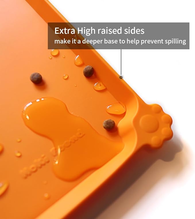 Hoki Found Silicone Pet Food Mats Tray - Non Slip Pet Dog Cat Bowl Mats Placemat - Dog Pet Cat Feeding Mat - Waterproof Dog Cat Food Mats -Pet Water Mats for Carpet -Orange