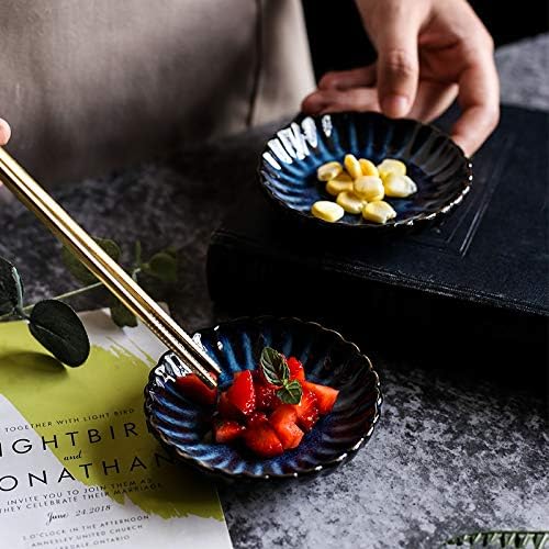 3.5 Inches Flower Shape Ceramic Sauce Dish,Mini Side Seasoning Dish,Condiment Dishes/Sushi Soy Dipping Bowl,Snack Serving Dishes,Porcelain Small Saucer Set(Set of 4)
