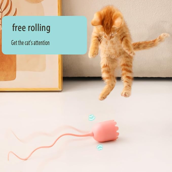 Interactive Cat Toys for Indoor Cats Automatic Cat Toy with LED Lights Simulated Mouse Tail A Rechargeable Smart Cat Toy 360° Rotating Cat Toy (Pink)