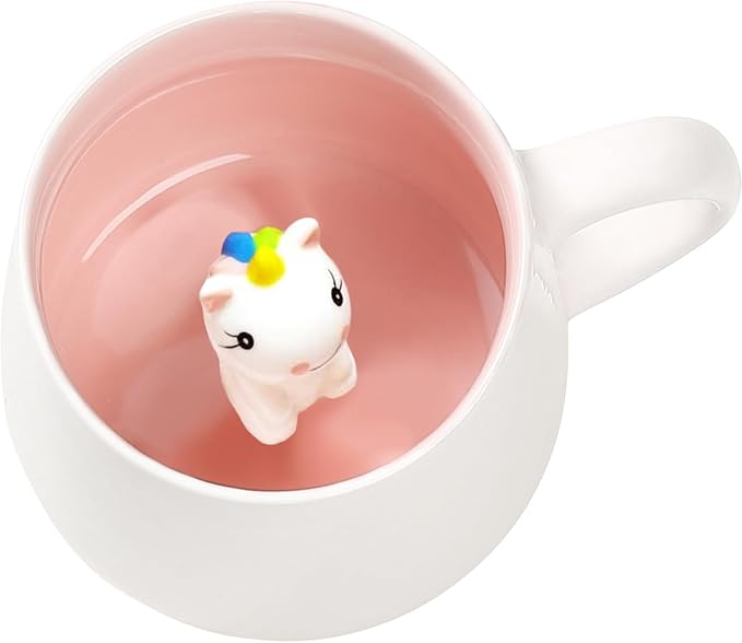 BigNoseDeer Cute Unicorn Ceramic Coffee Mug Animal Handmade Figurine Mugs,White Elephant Gifts for Adults,Cute Stuff Cool stuff Gag Gifts for Adults Unicorn Lovers Women Girls (Unicorn)