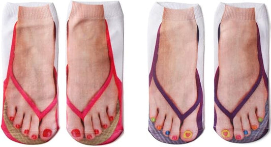 3D Manicure Print Socks Funny Flip Flop Socks 3D Pattern Socks Sandal Socks Low Cut Ankle Silly Socks- A Gag Gift