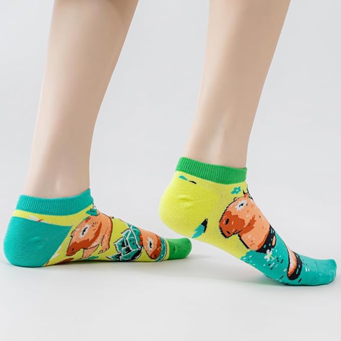 2 Pairs Funny Cartoon Animal Print Cotton Ankle Socks for Women Teens