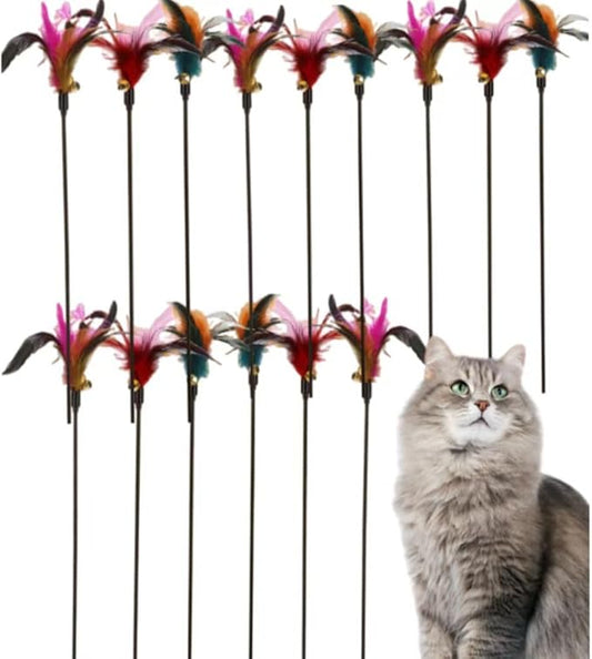 15-Pack Cat Feather Toys and Teaser Wand- Feather Toys for Cats，cat Feather Toy, cat Toys for Indoor Cats，Feather Stick cat Toy cat Teaser Wand - Feather Wand cat Toy