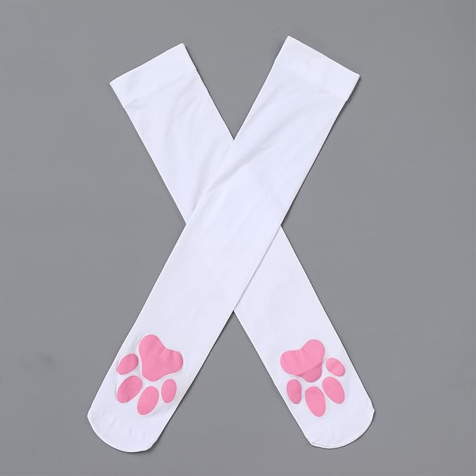 ABAFIP Women Cute Kawaii Cat Paw Print Thigh High Socks Kitten Claw Above Knee Sheer Hosiery Stockings