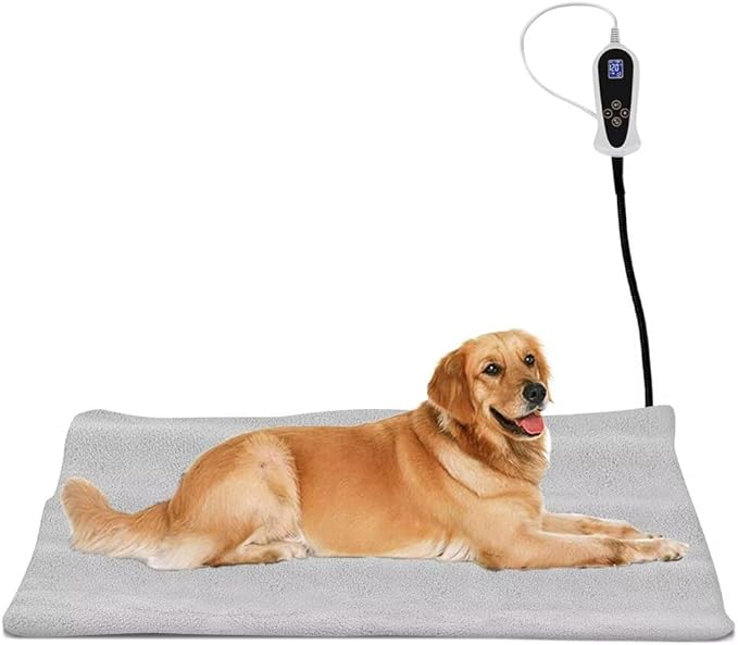 Pet Heating Pad for Cats Dogs with Timer Temperature Adjustable, Electric Heating Mat Indoor, Adjustable Warming Mat, Waterproof Heated Bed with Chew Resistant Steel Cord，Pet Heated Mat