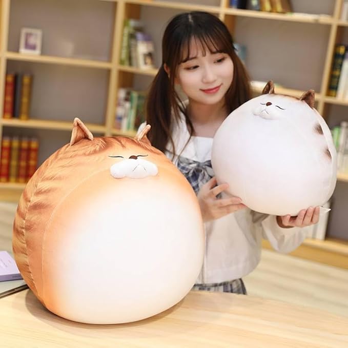 ARELUX 11.8In High Chubby Cat Plush Pillow, Cute Fat Kitty Cat Stuffed Animal Soft Kitten Adorable Hugging Pillow Anime Plushies,Funny Toy Birthday for Adults Friends