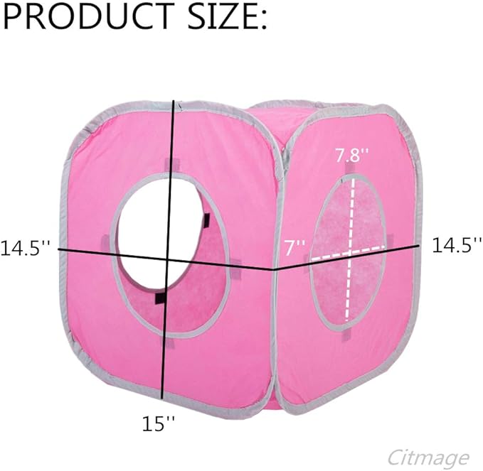 Citmage Cat Cube Pop Up Non-Woven Fabric Play Tent Toy with Hook and Loop,3 Peek Holes Collapsible,Lightweight,Provide Exercise Game for Cats,Kitties,Puppies (Pink)