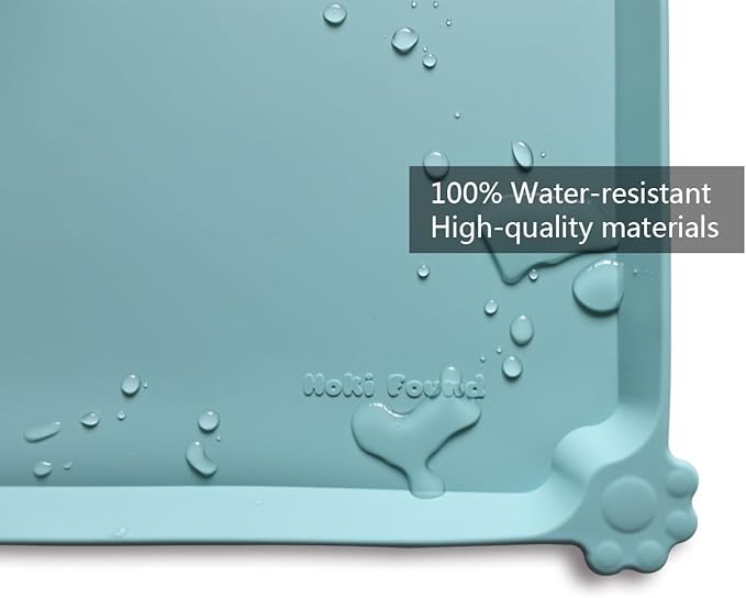 Hoki Found L Silicone Pet Food Mats Tray - Non Slip Pet Dog Cat Bowl Mats Placemat - Dog Pet Cat Feeding Mat - Waterproof Dog Cat Food Mats -Pet Water Mats for Carpet -Light Turquoise