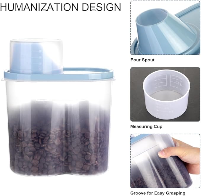 GreenJoy 2 Pack 2lb/2.5L Pet Food Storage Container with Measuring Cup, Can Covers and Bowl for Small Dog, Cat, Waterproof-BPA Free (Pink 1.8L)