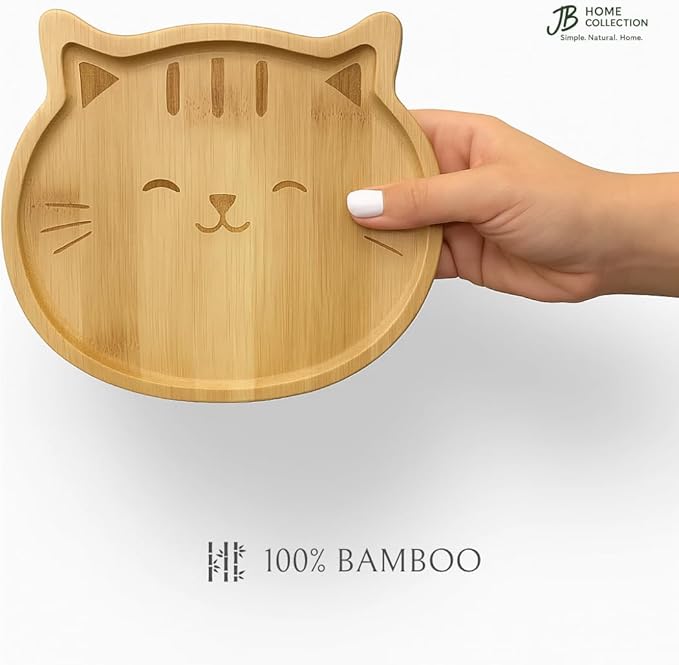 4572, Bamboo Cat Shape Food Plate for Snacks Appetizer Fruit Vegetable | Food Platter | Picnic Kitchen Party | Eco-Friendly Plates, 7"x6.5", Cat Face, 1 Pack