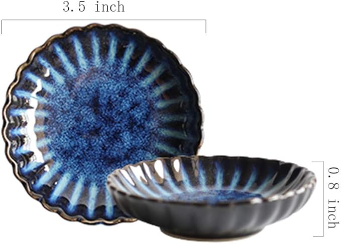 3.5 Inches Flower Shape Ceramic Sauce Dish,Mini Side Seasoning Dish,Condiment Dishes/Sushi Soy Dipping Bowl,Snack Serving Dishes,Porcelain Small Saucer Set(Set of 4)