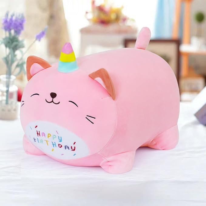 Kawaii Birthday Unicorn Plush, Soft Happy Birthday Unicorn Plush Pillow Toy for Kids (15.7inch)