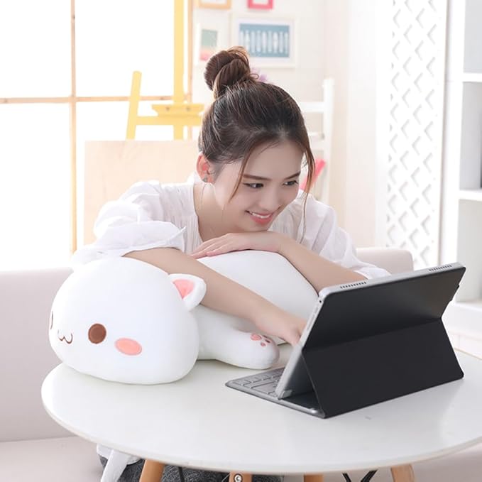 Cat Plush Hugging Pillow, Soft Kitten Plush Cat Stuffed Animals Toy Gifts for Kids (Grey Squint Eyes, 19.6")