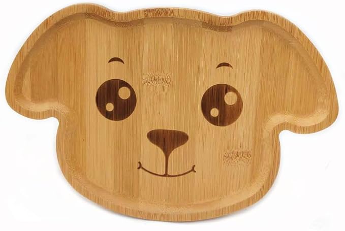 4915, Bamboo Food Plates for Snacks Appetizer Fruit Vegetable | Children Meal Plate | Picnic Kitchen Party | Eco-Friendly Plates, Dog Face Shaped, 9.75"X6.75", 2 Pack