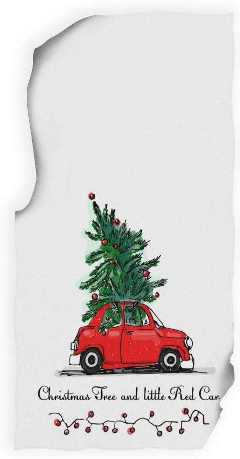 Vintage Red Truck Christmas Tree Hand Towels 16x30 in Bathroom Towel, Winter Snowflake Lantern Ultra Soft Highly Absorbent Small Bath Towel Merry Christmas X-mas Bathroom Decor Gifts