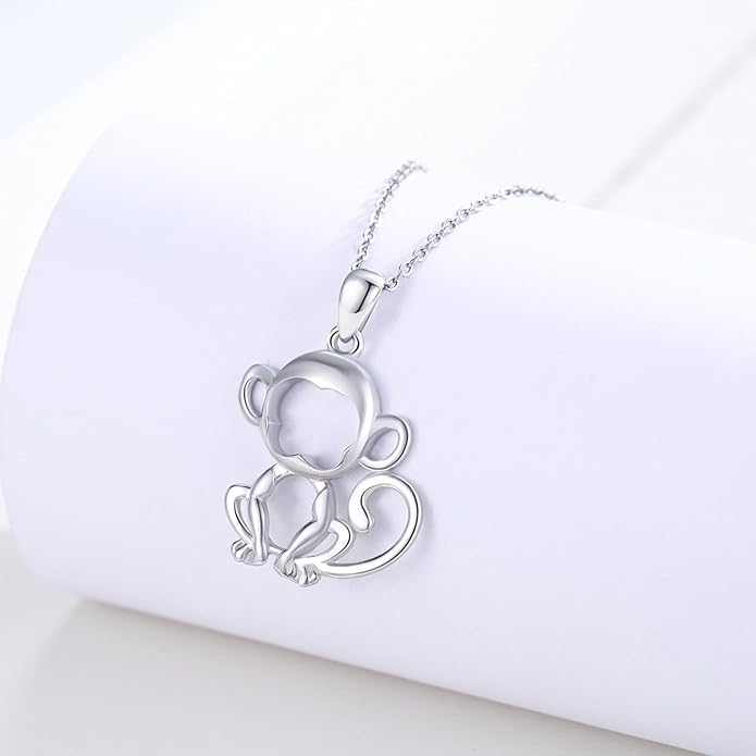 Animal Necklace for Women Girls 925 Sterling Silver Cat/Dog/Monkey/Sloth Pendant Necklace Cute Animal Jewelry Gift for Women Girls