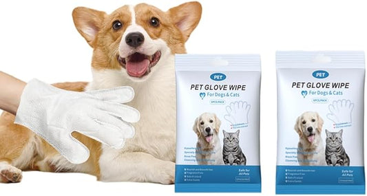 2Pack （12Pcs） Thick cat and Dog Cleaning and deodorizing Bath Towels, 0 Alcohol Hypoallergenic Dog Cleaning Gloves and Nourishing Hair Wipes, Daily Care and Travel cat Cleaning Wipes