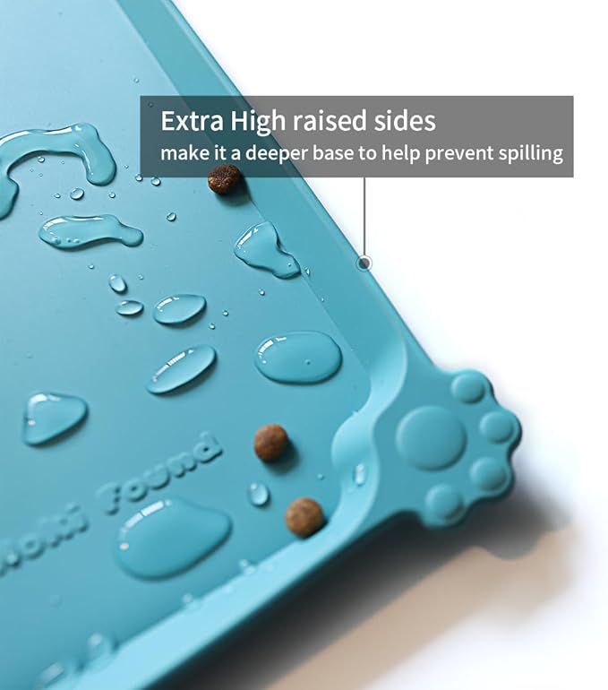 Hoki Found Silicone Pet Food Mats Tray - Non Slip Pet Dog Cat Bowl Mats Placemat - Dog Pet Cat Feeding Mat - Waterproof Dog Cat Food Mats -Pet Water Mats for Carpet -Glacier