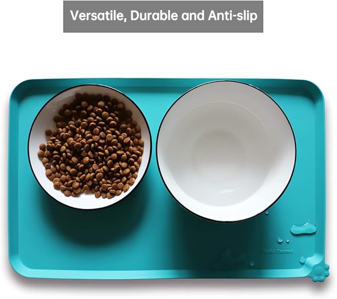Hoki Found Silicone Pet Food Mats Tray - Non Slip Pet Dog Cat Bowl Mats Placemat - Dog Pet Cat Feeding Mat - Waterproof Dog Cat Food Mats -Pet Water Mats for Floors -Teal