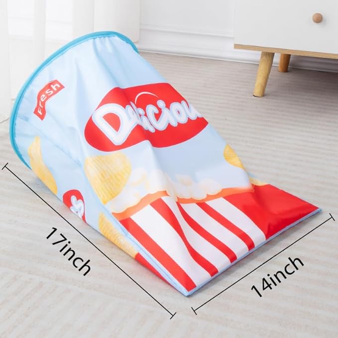 Creative Potato Chip Bag Folding Ring Paper Cat Tunnel Cat Toy Self High Fun Hide and Seek Rolling Dragon Channel Cat Drill Bag with Hanging Toy Pet Supplies (Blue)