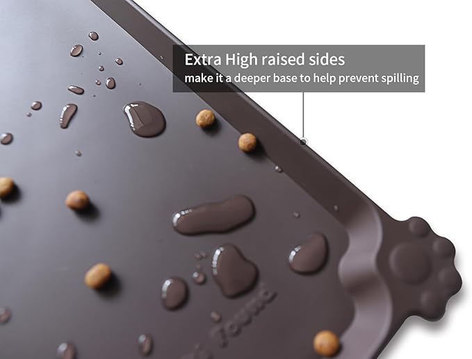 Hoki Found XX-Large Silicone Pet Food Mats Tray - Non Slip Pet Dog Cat Bowl Mats Placemat - Dog Pet Cat Feeding Mat - Waterproof Dog Cat Food Mats -Pet Water Mats for Carpet - Dark Oak