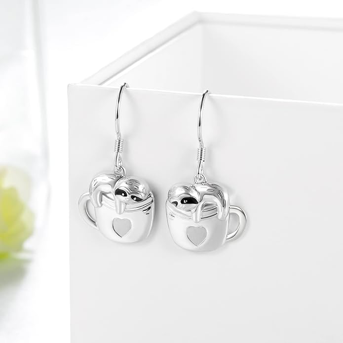 Black Cat Earrings 925 Sterling Silver Mushroom Cat/Black Cat/Panda/Sloth/Capybara/Boston Terrier/Shih Tzu Dangle Earrings Cute Animal Drop Earrings Jewelry Gifts for Women