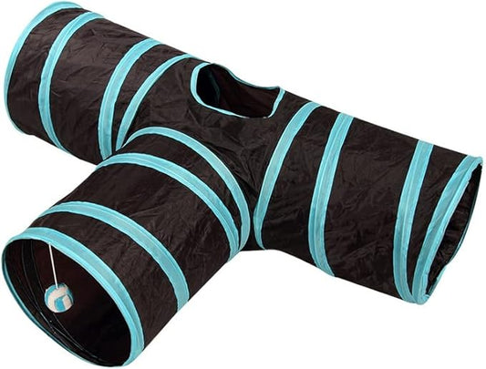 Cat Tunnels, Pet Ferret Rabbit Bunny Tunnels Tubes Subway Habitats, T-Style, DIY Cat Peekaboo Maze House Tent Bed, Kitten Interactive Toy (T Type 3 Way (Straight))