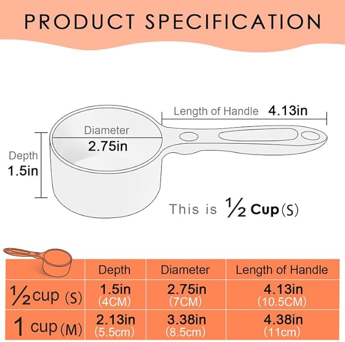 SUPERDESIGN 1/2 Cup Dog Food Scoop for Container Melamine Measuring Scoop for Dogs Cats Birds and Rabbits Pet Food Feeding Scoop Dishwasher Safe - Orange