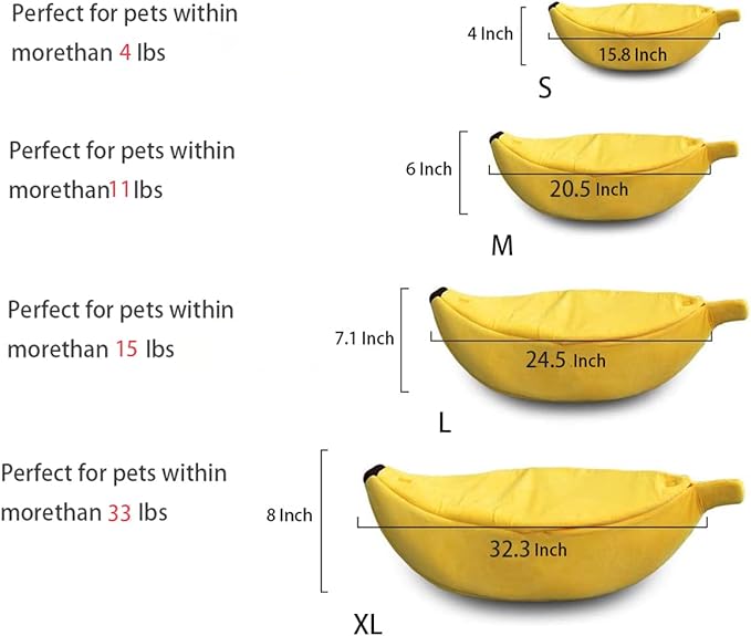 Cute Banana Beds for Cat Pet Sofa Bed Cave Couch Shape Houseboat Cat Cage Accessories Toys Breathable Universal in All Seasons Small Animals Mat (XL 32.3 Inch, Yellow)