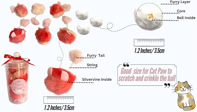 Cat Toy Ball Furry Ball with Bell in Pink Cat Toy Catnip Silvervine