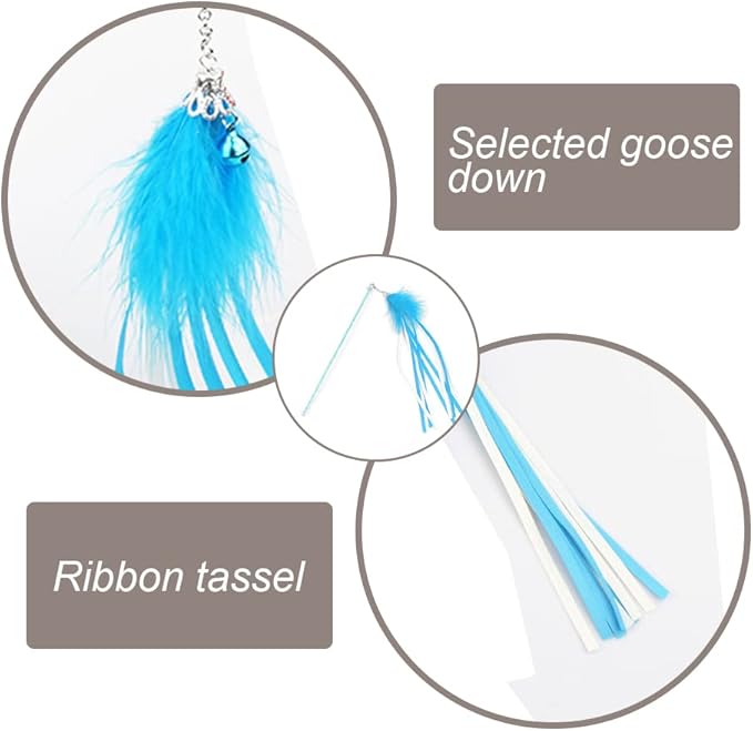 Feather Teaser Cat Toy Interactive Feather Wand Funny Cat Stick with Tassel Bell for Indoor Cat Play
