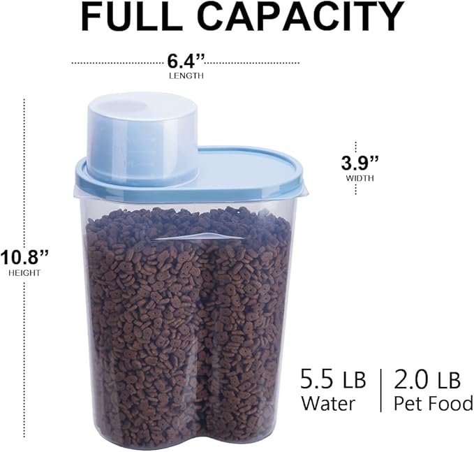 GreenJoy 2 Pack 2lb/2.5L Pet Food Storage Container with Measuring Cup, Can Covers and Bowl for Small Dog, Cat, Waterproof-BPA Free